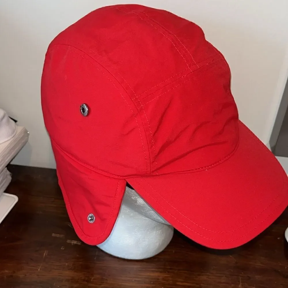Lands' End Elmer Fudd Sherpa shearling Red Cap w/snap down flap Outdoor Hat L/XL